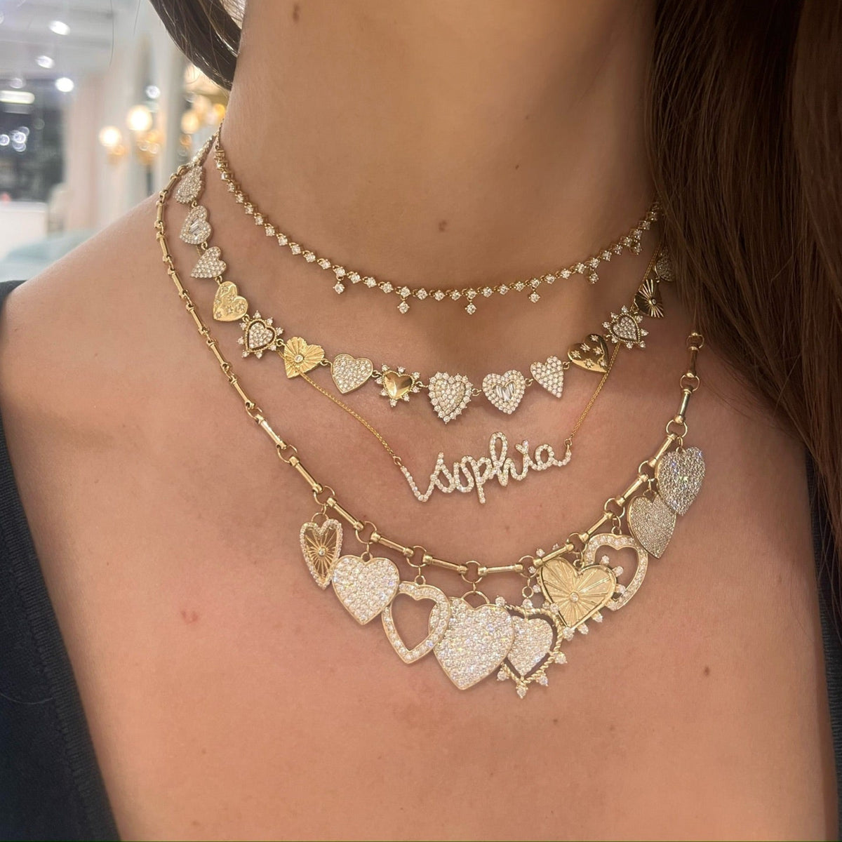 Tinx Dangle DiamondMiss Matthews, diamond name necklace, Soleil Diamond Heart Charm Necklace 5.15 ctw, 