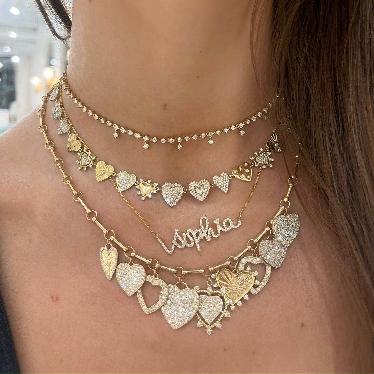 Tinx Dangle DiamondMiss Matthews, diamond name necklace, Soleil Diamond Heart Charm Necklace 5.15 ctw, 