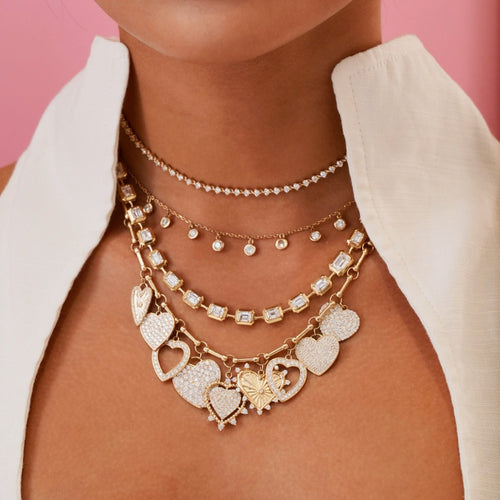 Tinx Floating Diamond Adjustable Choker/Collar Necklace,Faye Diamonds By The Yard Drop Necklace ,Clara Mae Graduated Emerald Cut Diamond Necklace 15.32 ctw,Miss Matthews Dangling Adjustable Heart Charm Necklace 5.63 ctw,