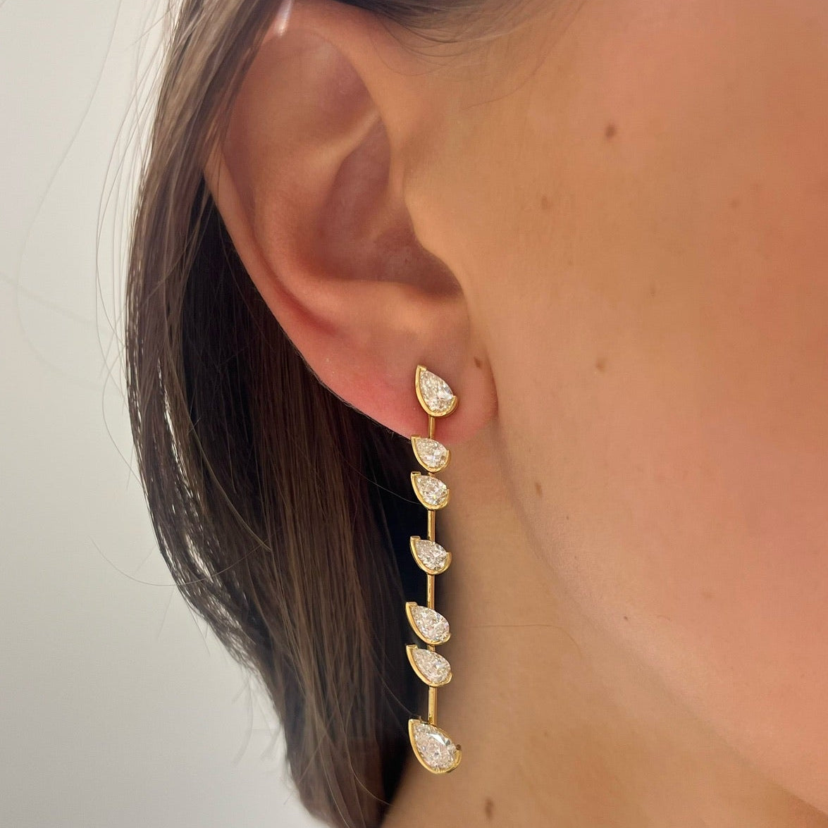 Titled Pear Diamond Dangle Stud Earrings 4.13 ctw