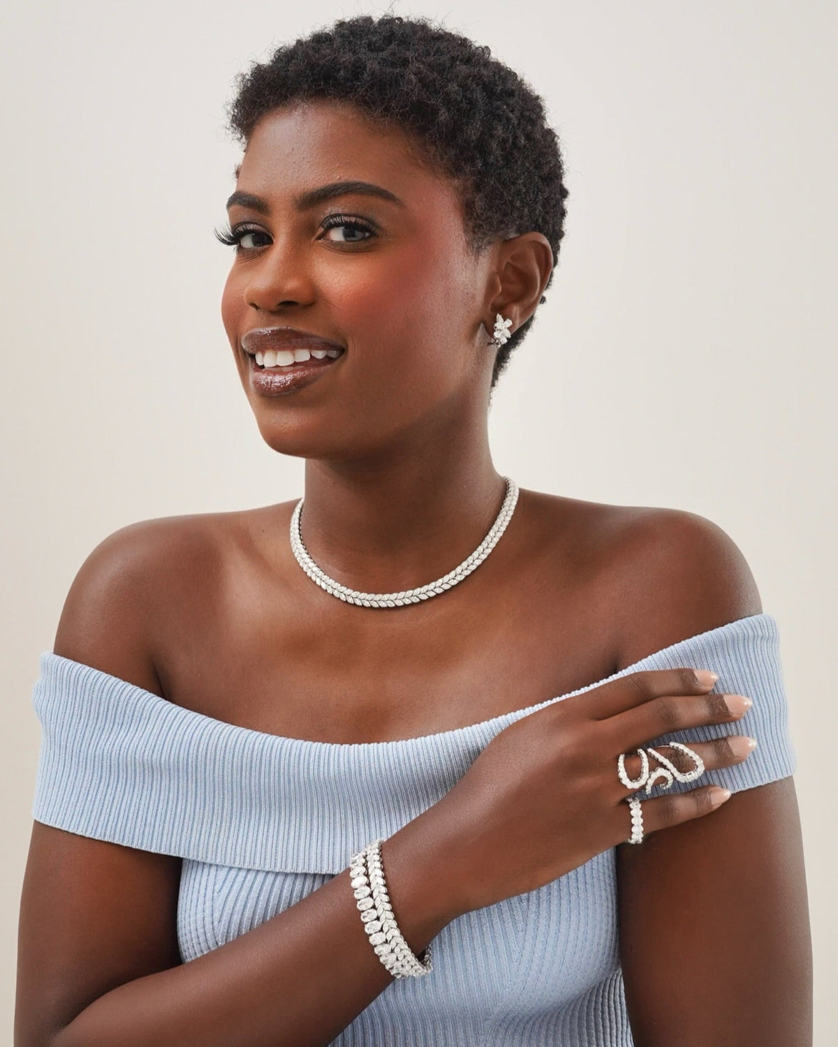 Triple Swirl Diamond Ring , Scalloped flash sale band 3.80, Perla Pear Diamond Cluster Stud Earrings 3.90 ctw