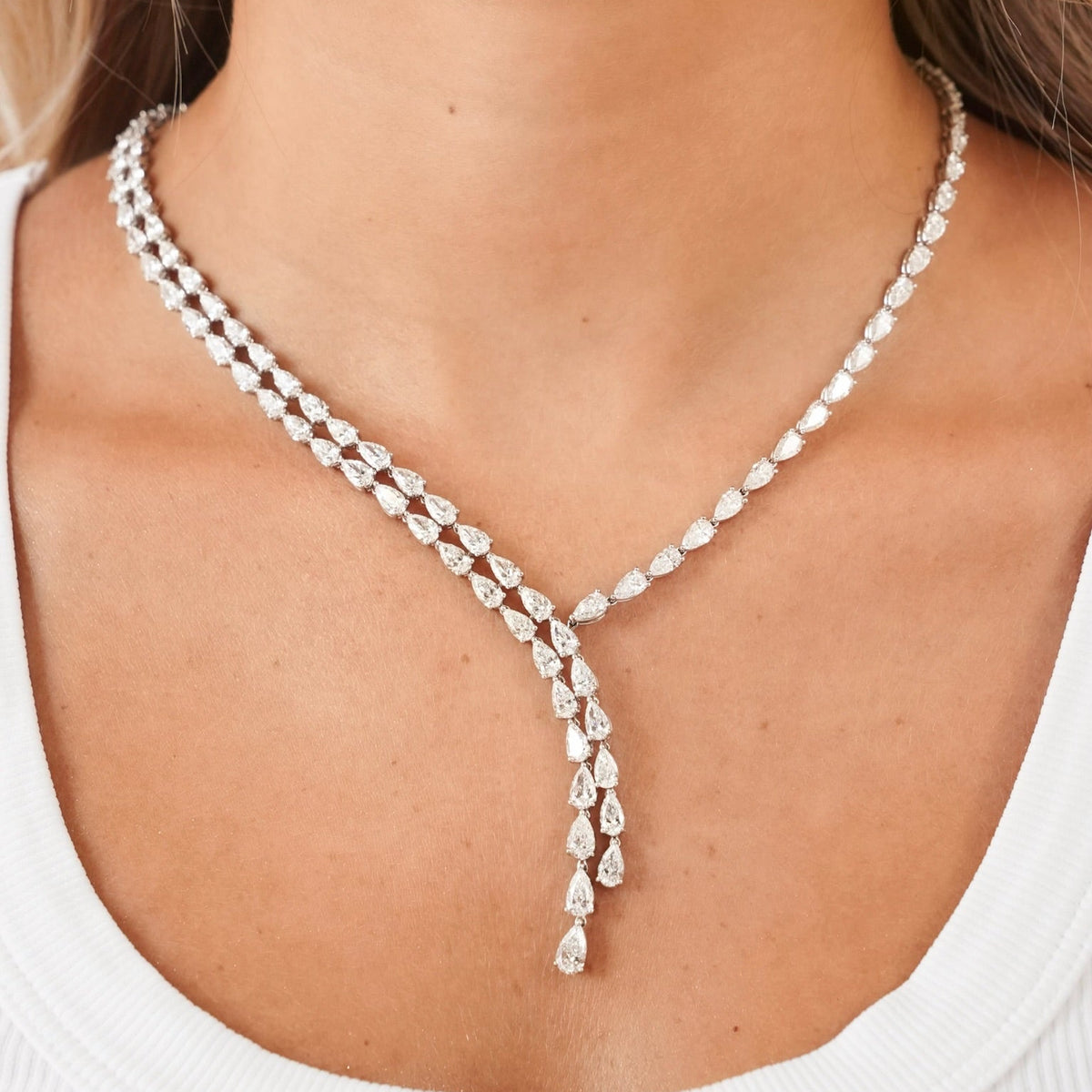 Tulane Pear Diamond Double Lariat 28.56 ctw