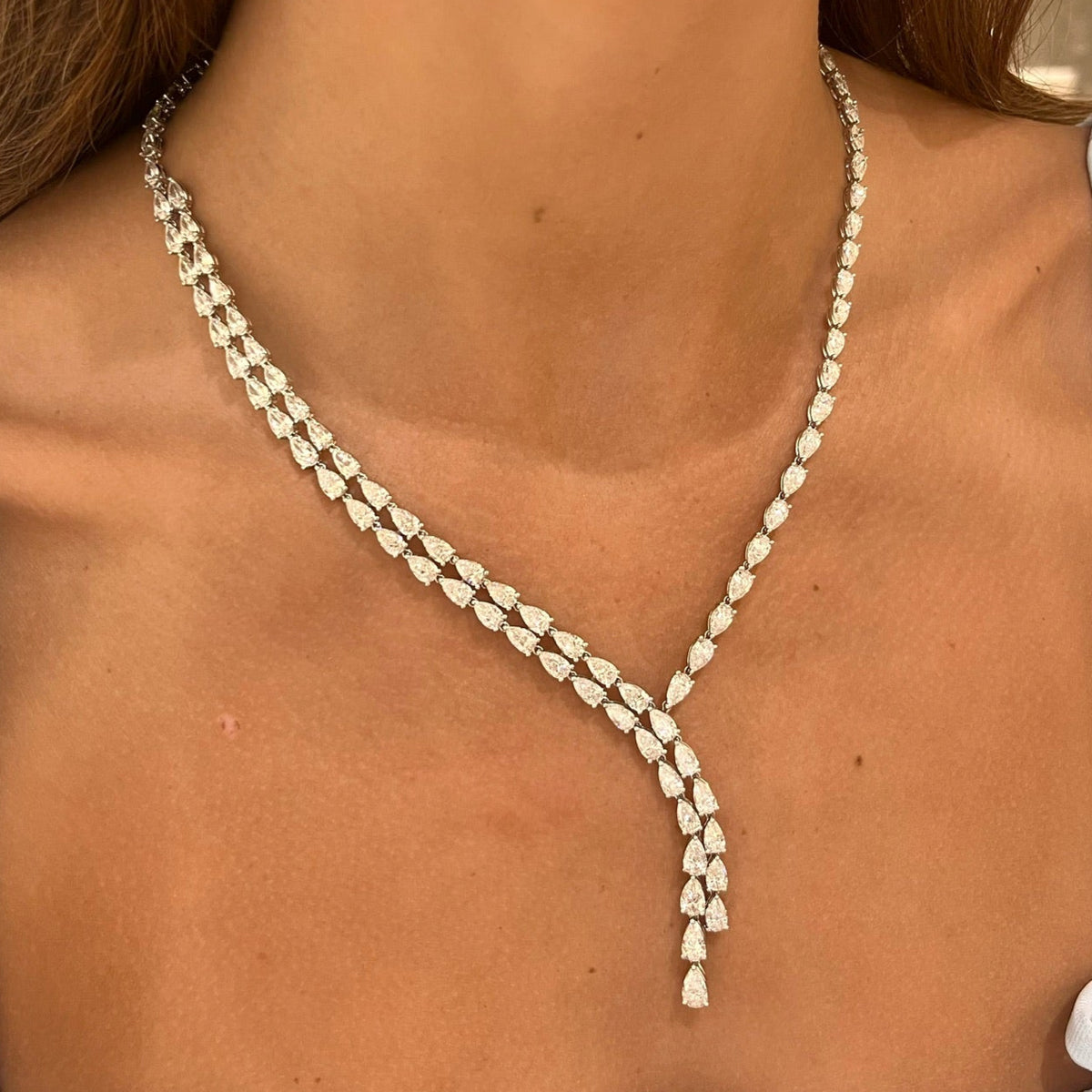 Tulane Pear Diamond Double Lariat 28.56 ctw