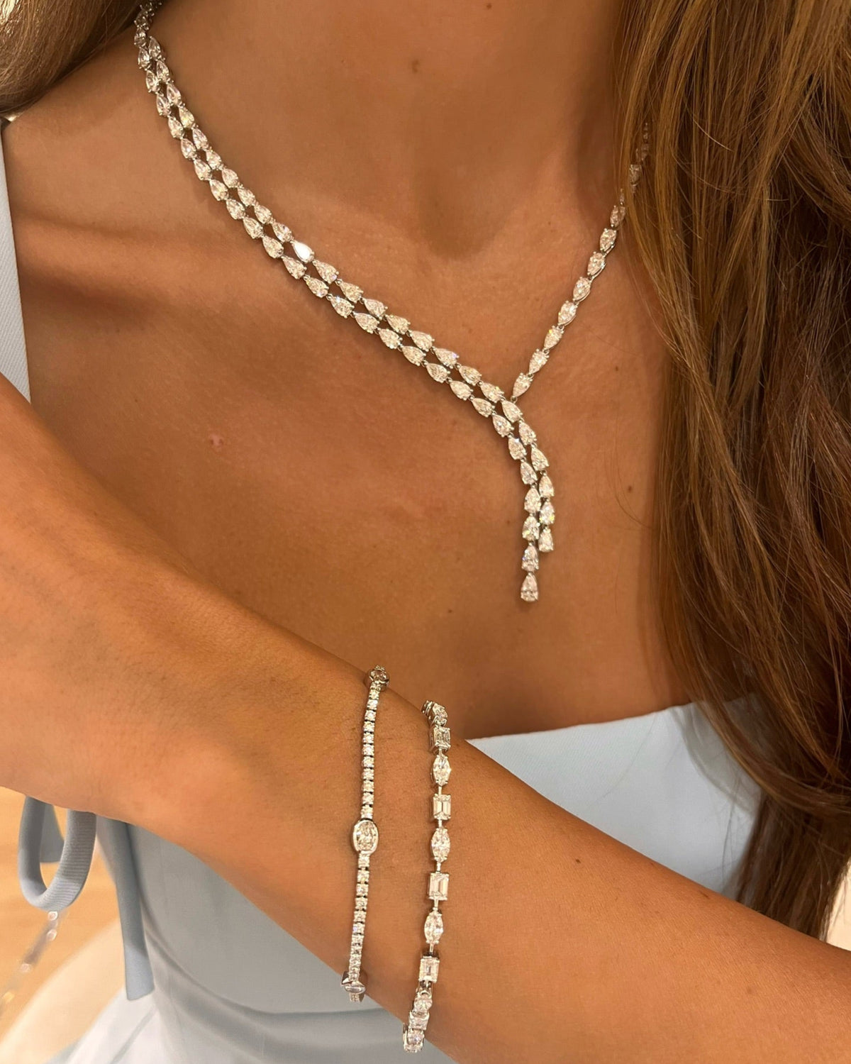 Tulane Pear Diamond Double Lariat 28.56 ctw