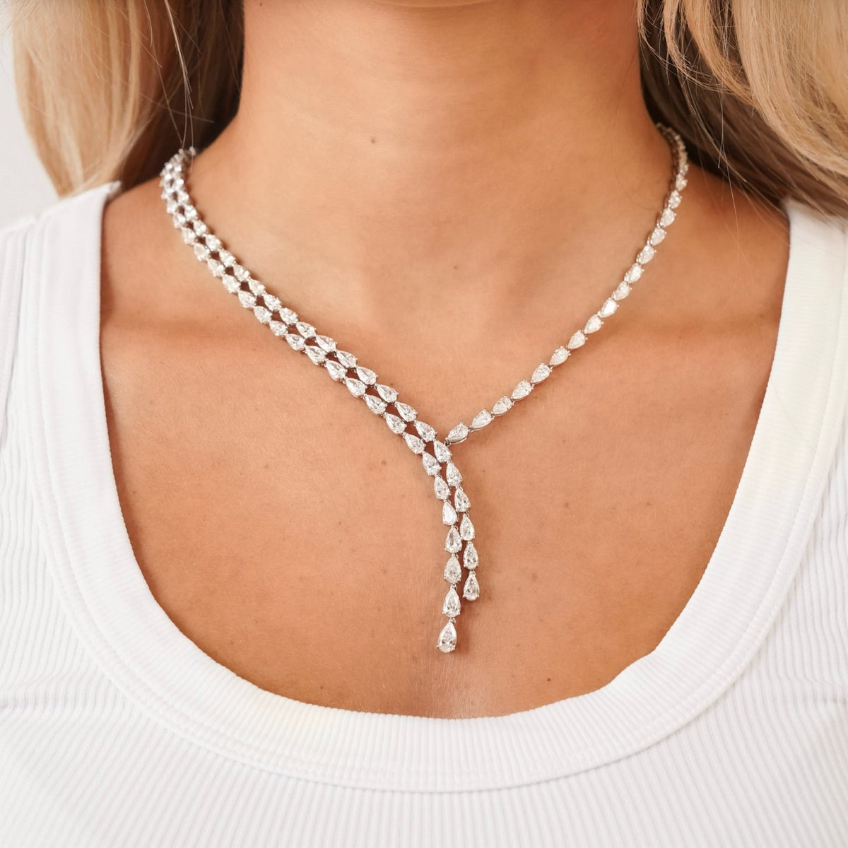 Tulane Pear Diamond Double Lariat 28.56 ctw