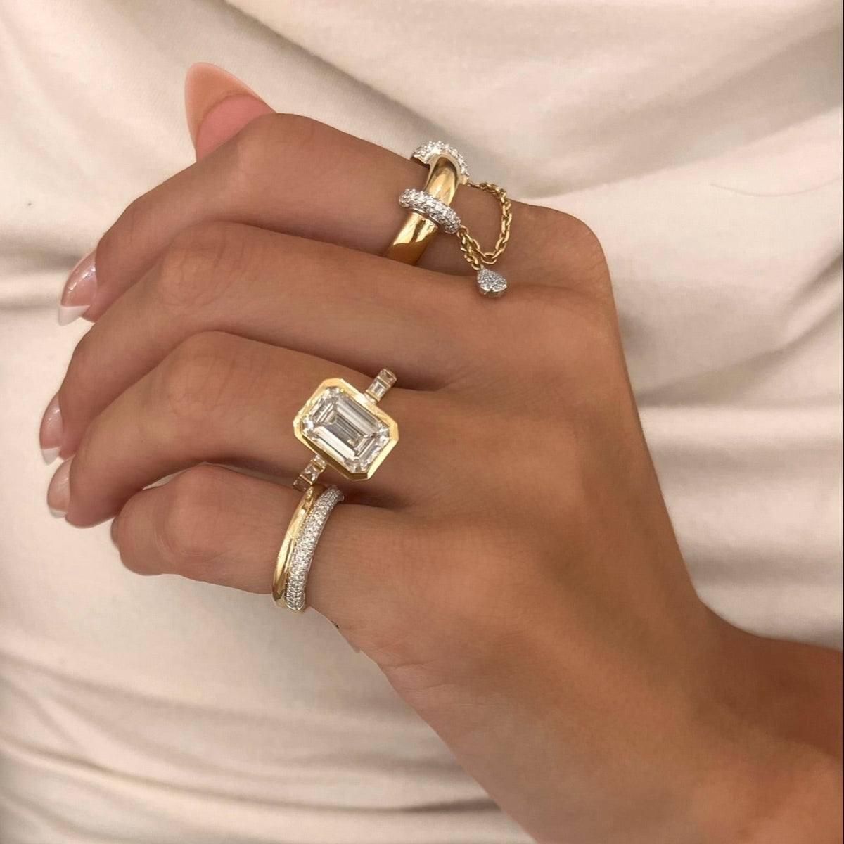 Two-Tone Gold Pave Diamond Illusion Stacking Band – RWFJ