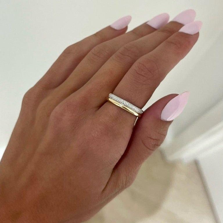 Two-Tone Gold & Pave Diamond Illusion Stacking Band