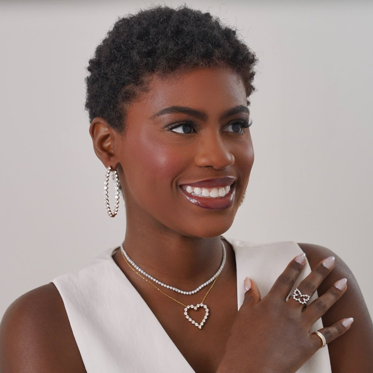 Two-Tone Gold & Pave Diamond Illusion Stacking Band, midi heart, Everleigh Adjustable Diamond Tennis Collar Necklace