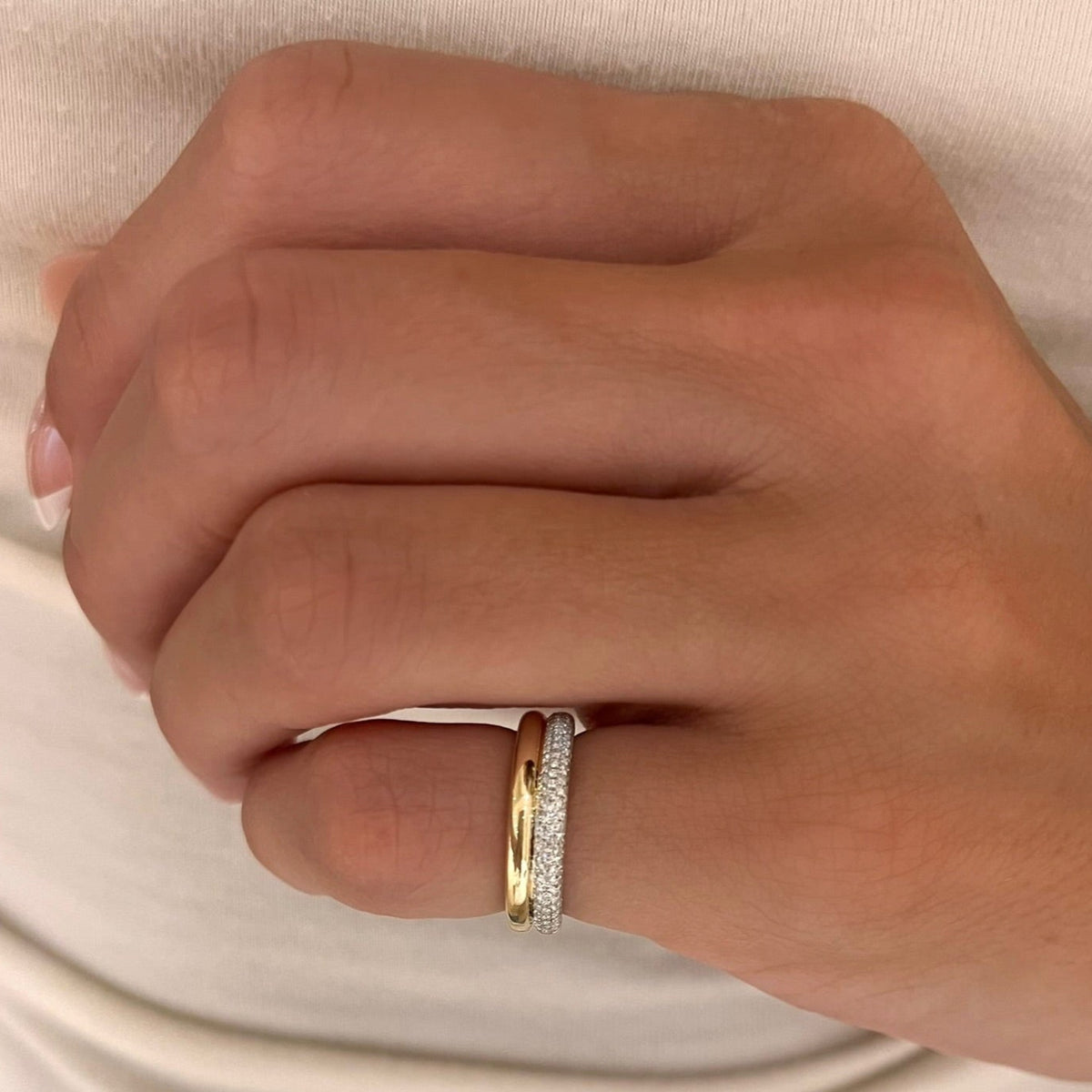 Two-Tone Gold & Pave Diamond Illusion Stacking Band