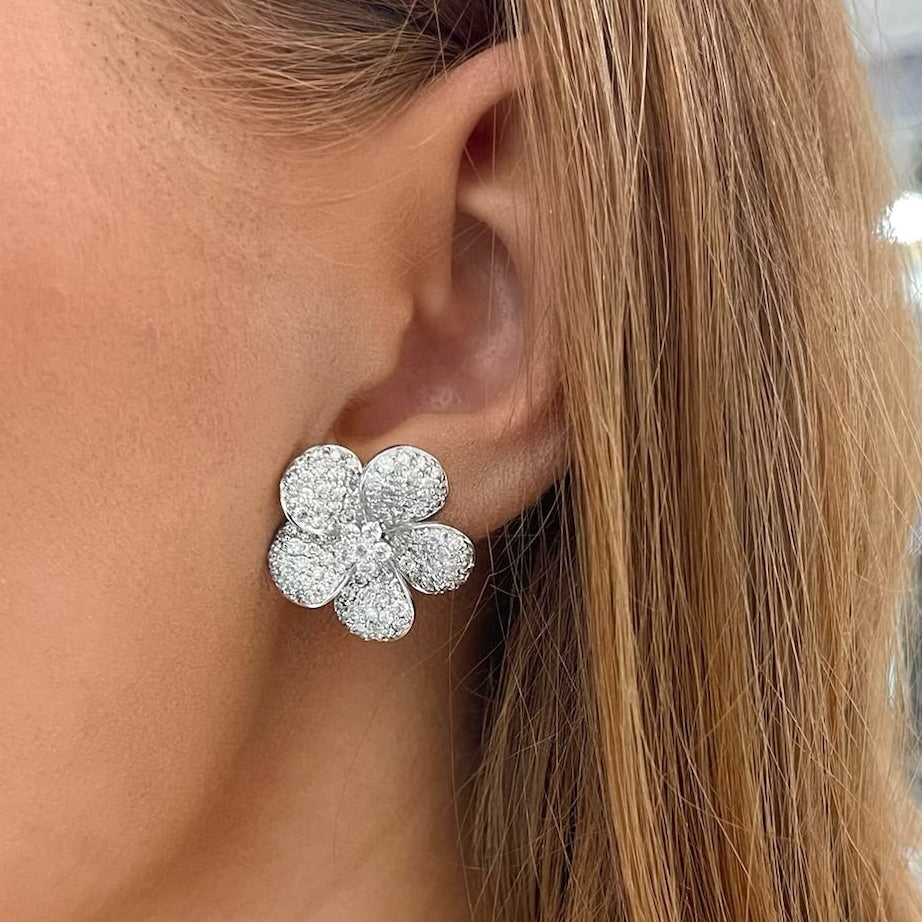 Magnolia Pave Diamond Flower Stud Earrings 3.78ctw