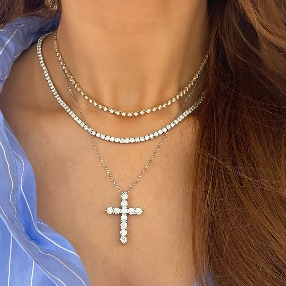 Georgie Two Prong Diamond Cross Necklace – RWFJ
