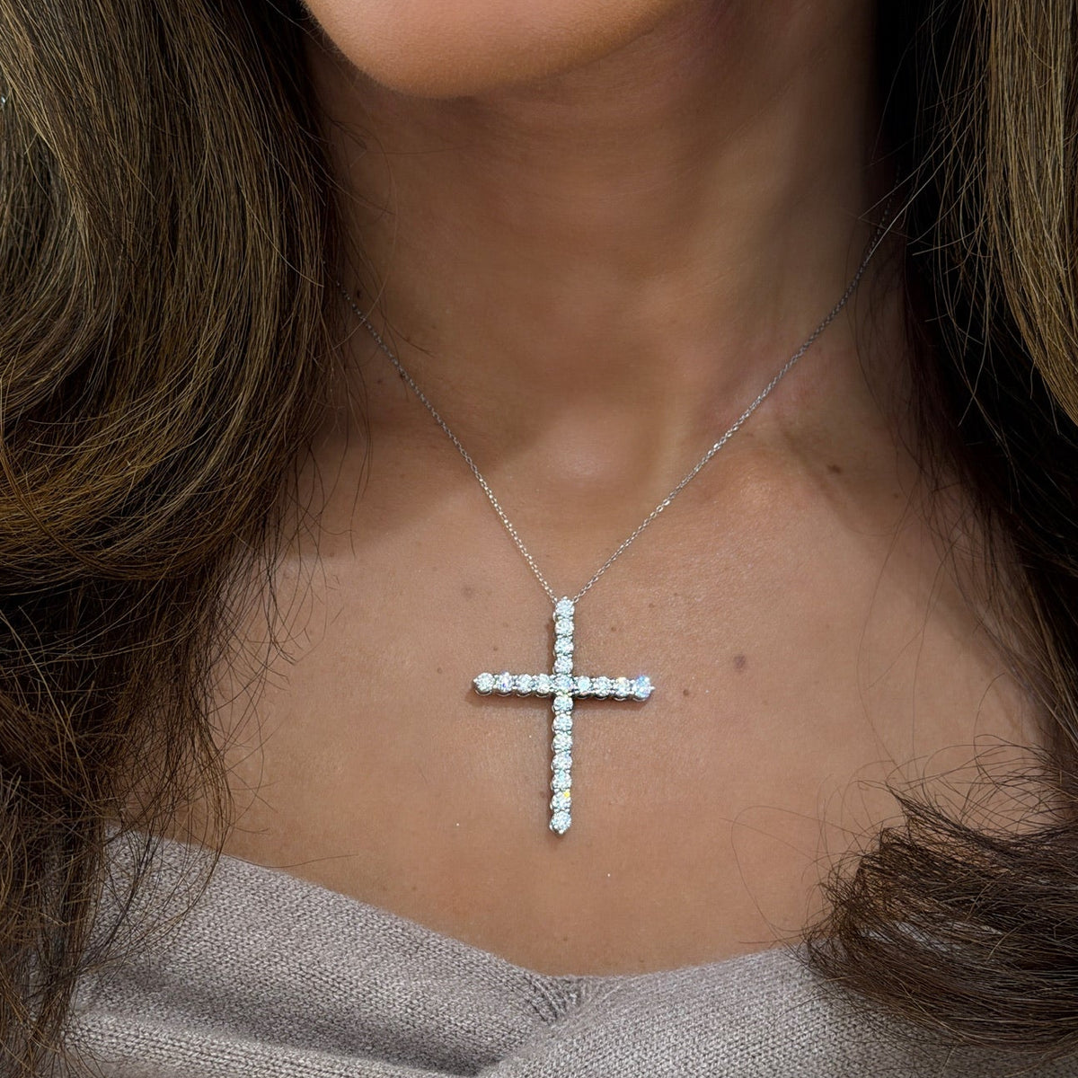 Gracie Scalloped Diamond Cross Necklace 2.56 ctw