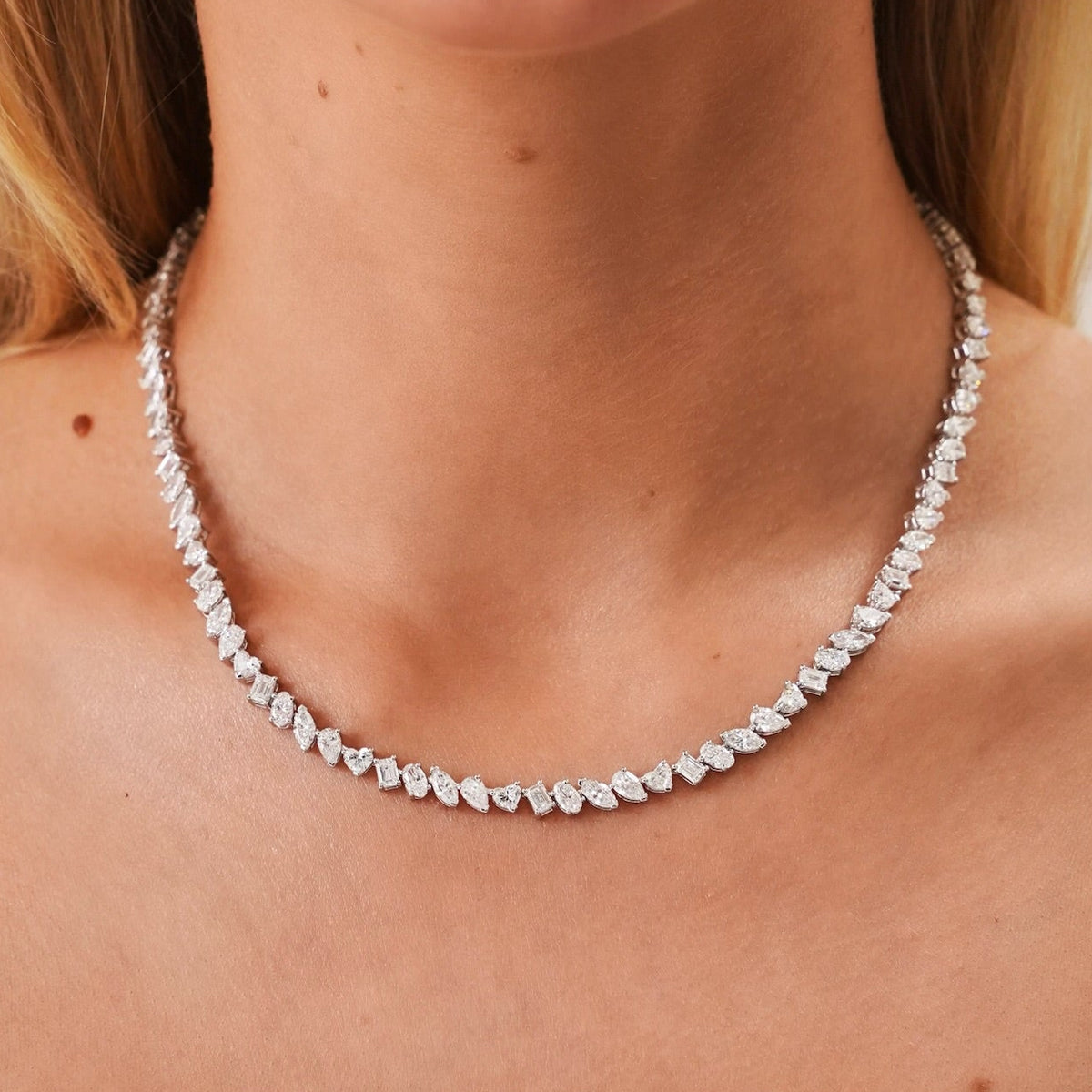 WG Pruitt Multi Mixed Shape Diamond Tennis Necklace