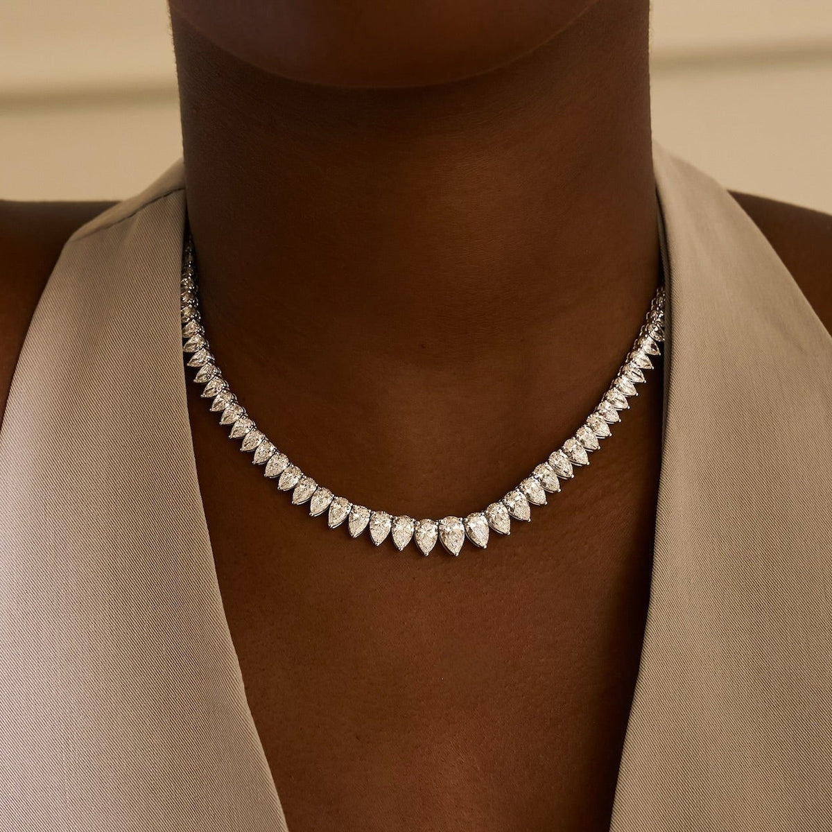The Greer Graduated Pear Edge Tennis Necklace 31.83 ctw