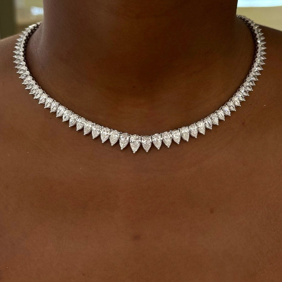 The Greer Graduated Pear Edge Tennis Necklace 31.83 ctw