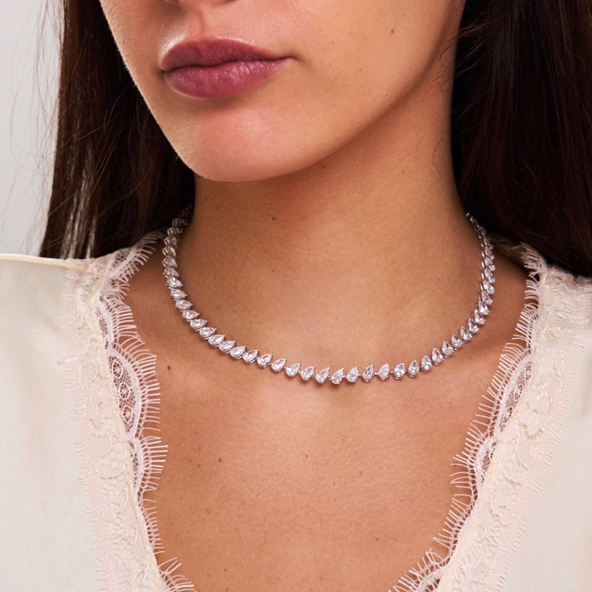 Tilted Pear Diamond Tennis Necklace 28 ctw
