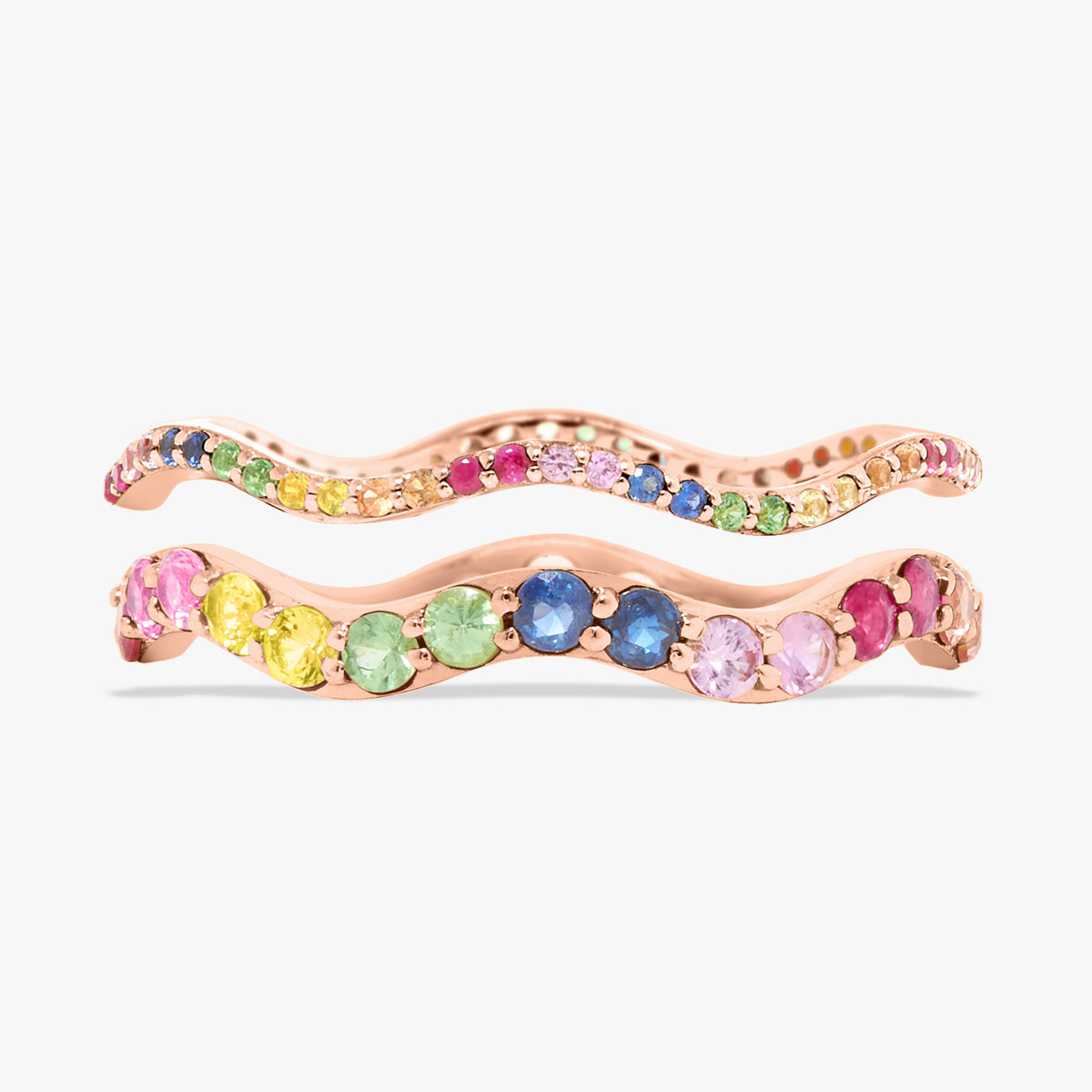 Wavy Rainbow Gemstone Eternity Stacking Bands