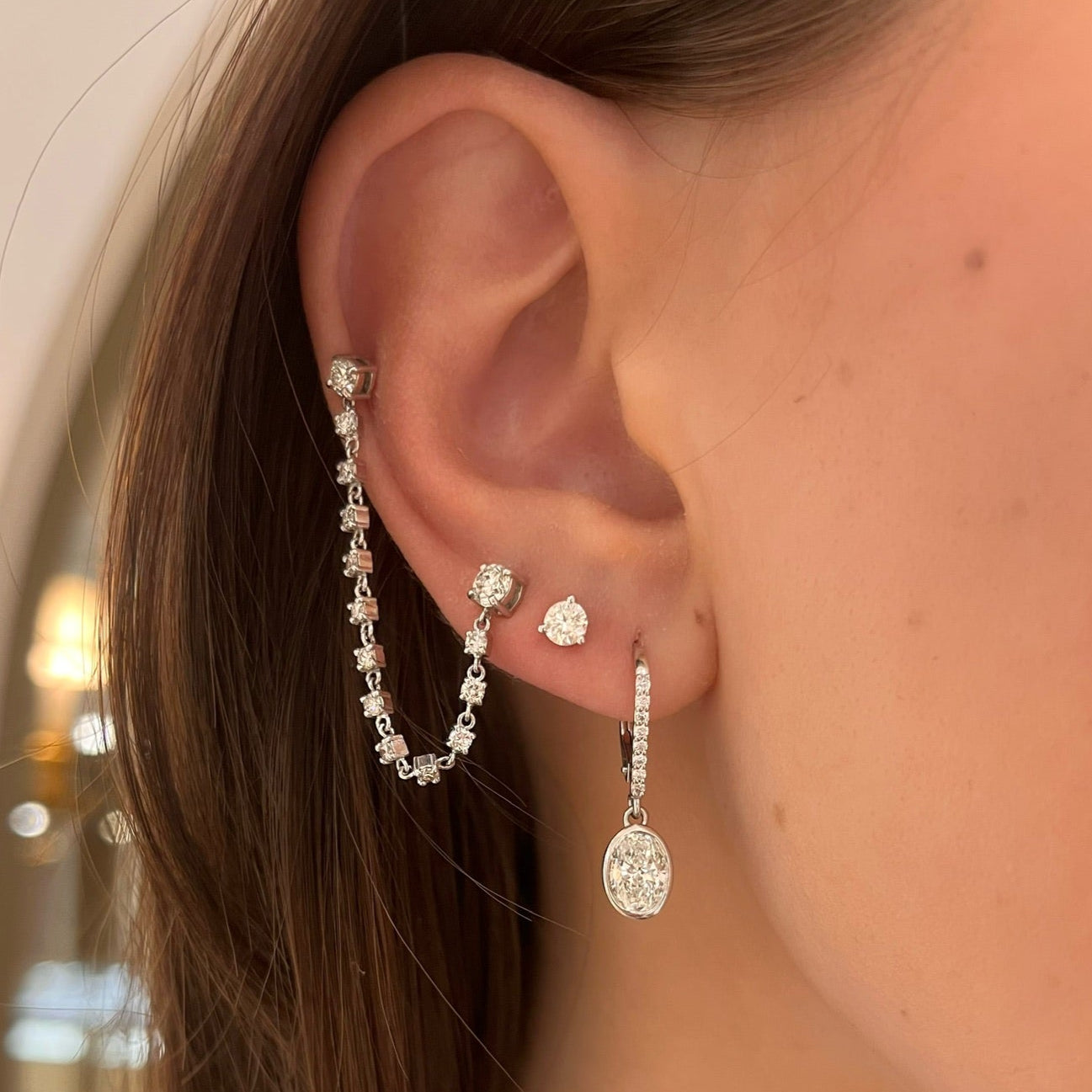 K18 ピアス DIAMOND FRINGE PIERCED EARRING Mid Century Diamond Fringe Earrings – Ashley Zhang Jewelry