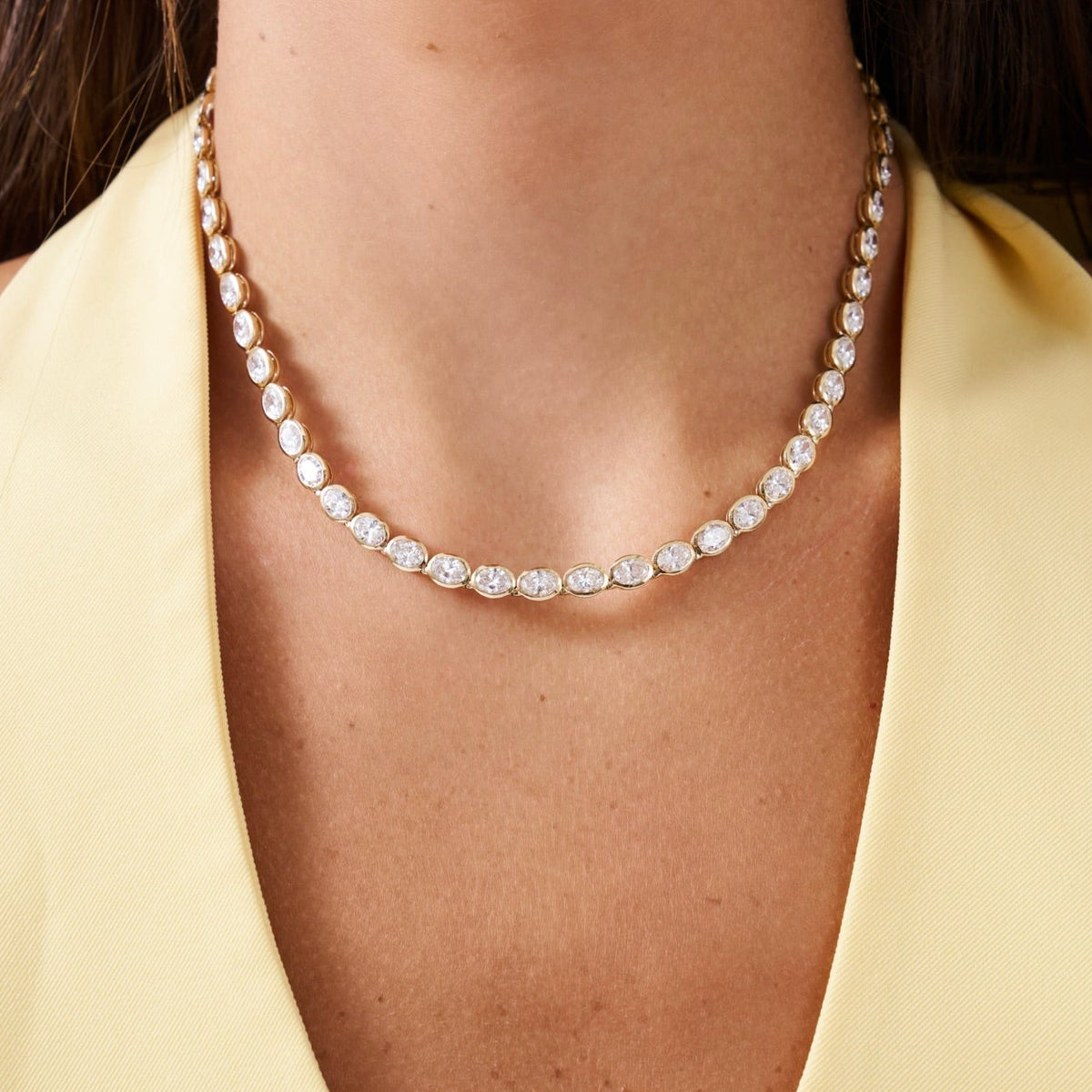 Odessa East to West Oval Bezel Set Tennis Necklace 11.97 ctw 