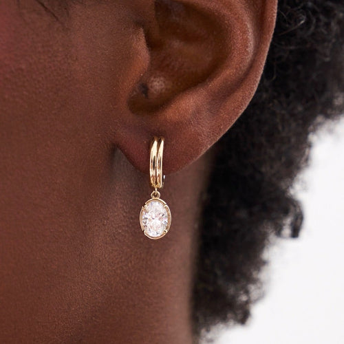 Row Oval Lab Diamond Dangle Huggie Earrings 2.06 ctw