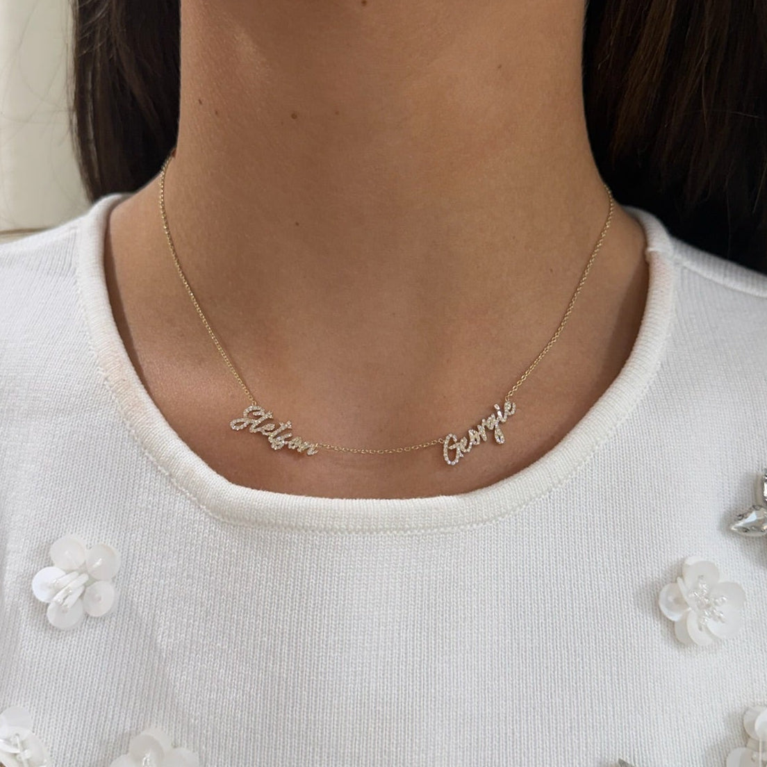 custom multiple diamond name necklace 2 names