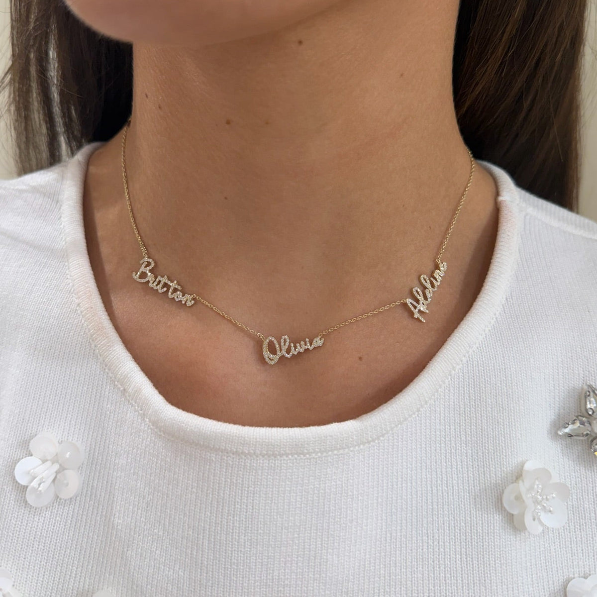 3 names custom multiple diamond name necklace 