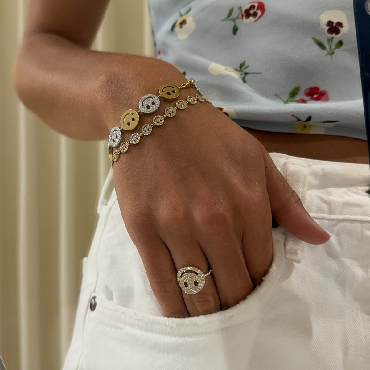 Drew Smiley Pave & Gold Bracelet