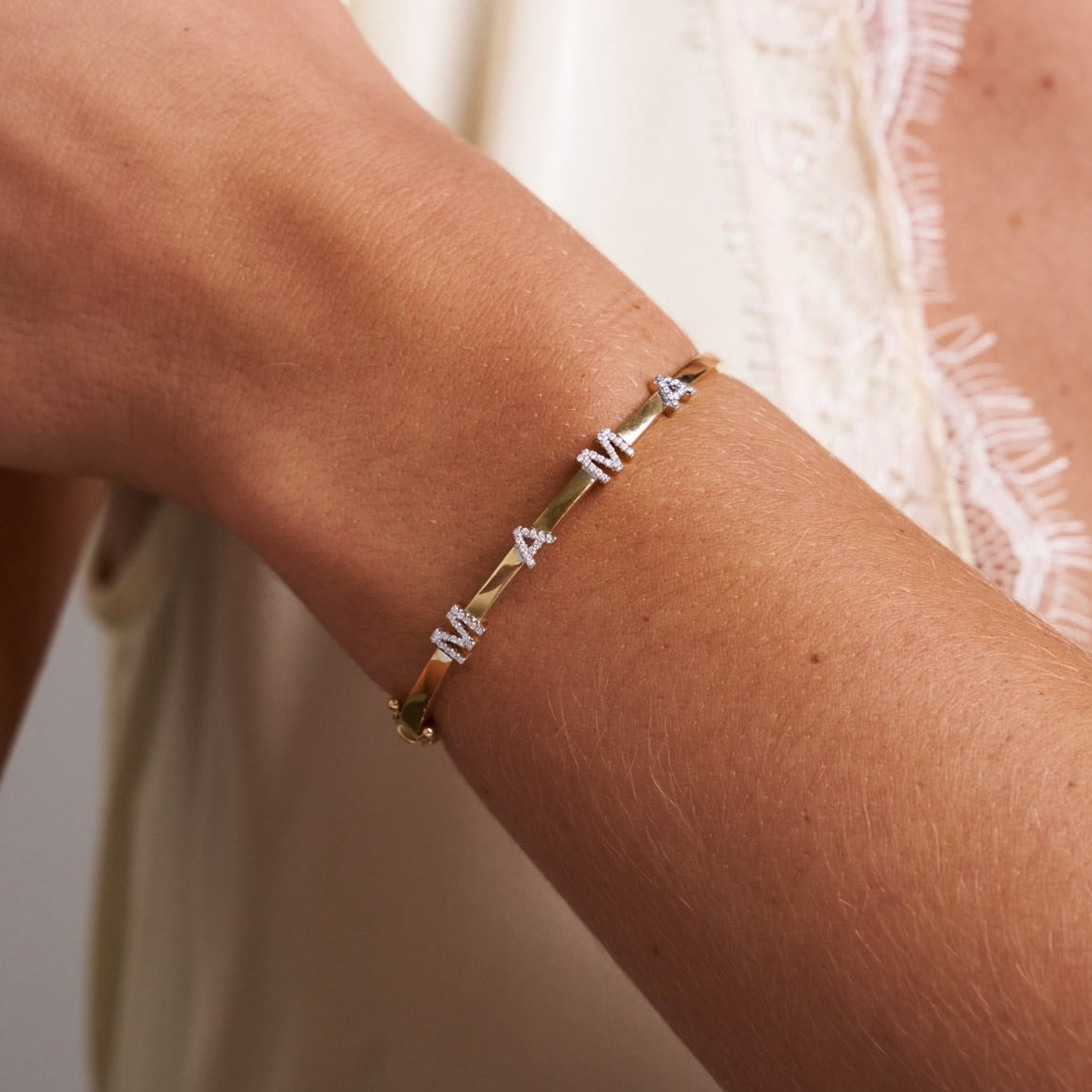 "MAMA" Station Diamond Bangle Bracelet