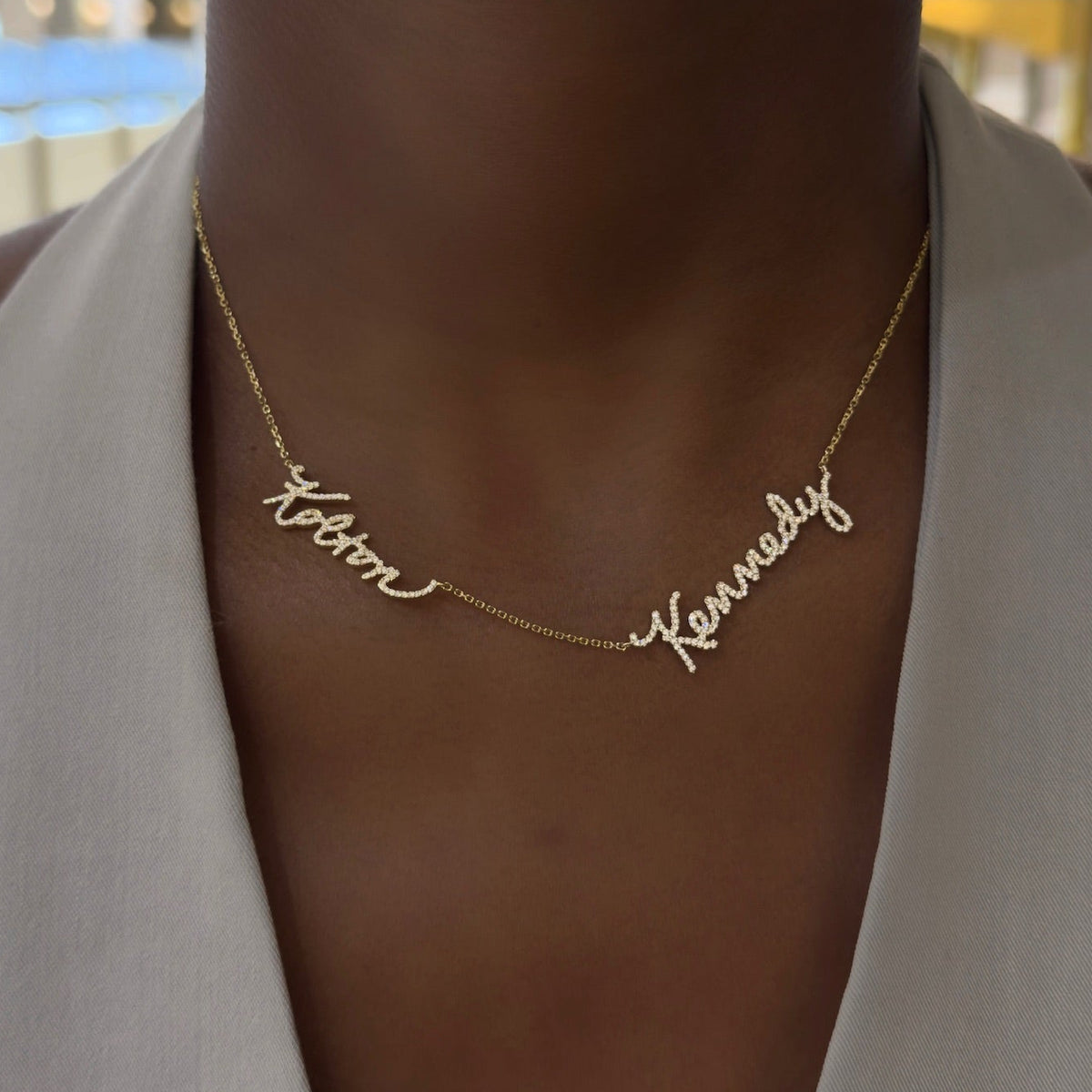 handwritten diamond name neckalce