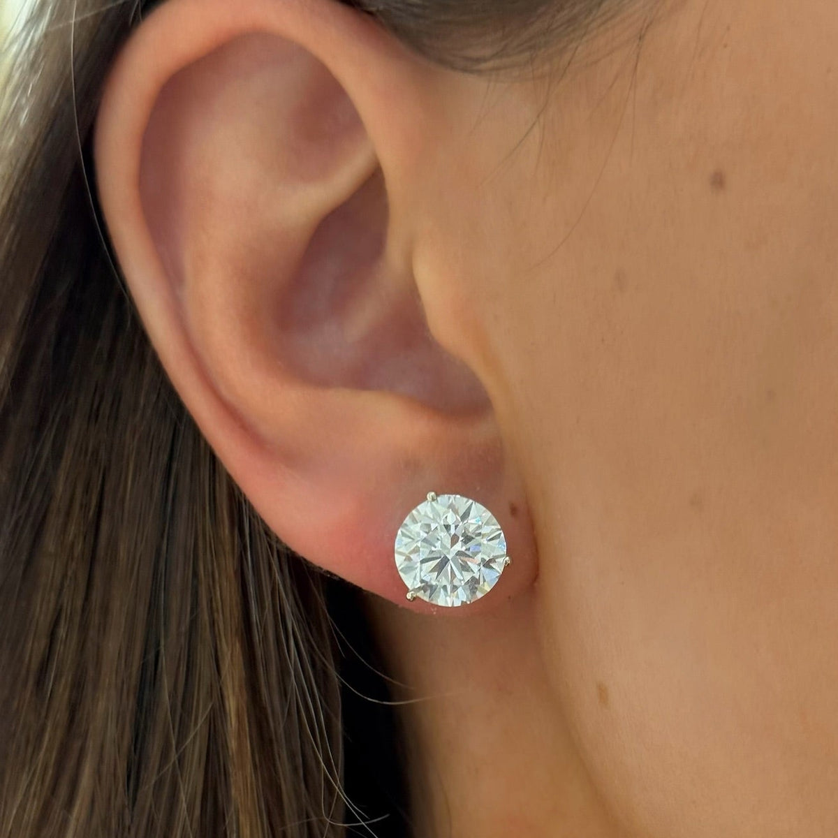 Lab Grown Three Prong Martini Diamond Stud Earrings