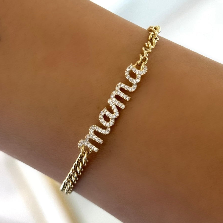 "Mama" Script Diamond Chain Bracelet