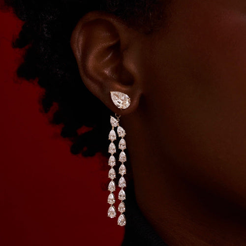 pear diamond dangle back earrings with pear stud earring
