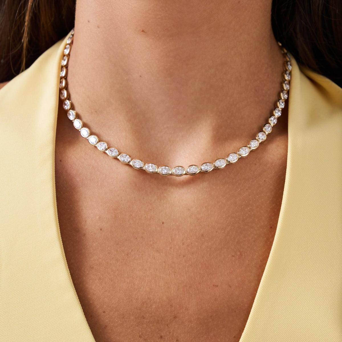 Odessa East to West Oval Bezel Set Tennis Necklace 11.97 ctw & 22.51 ctw