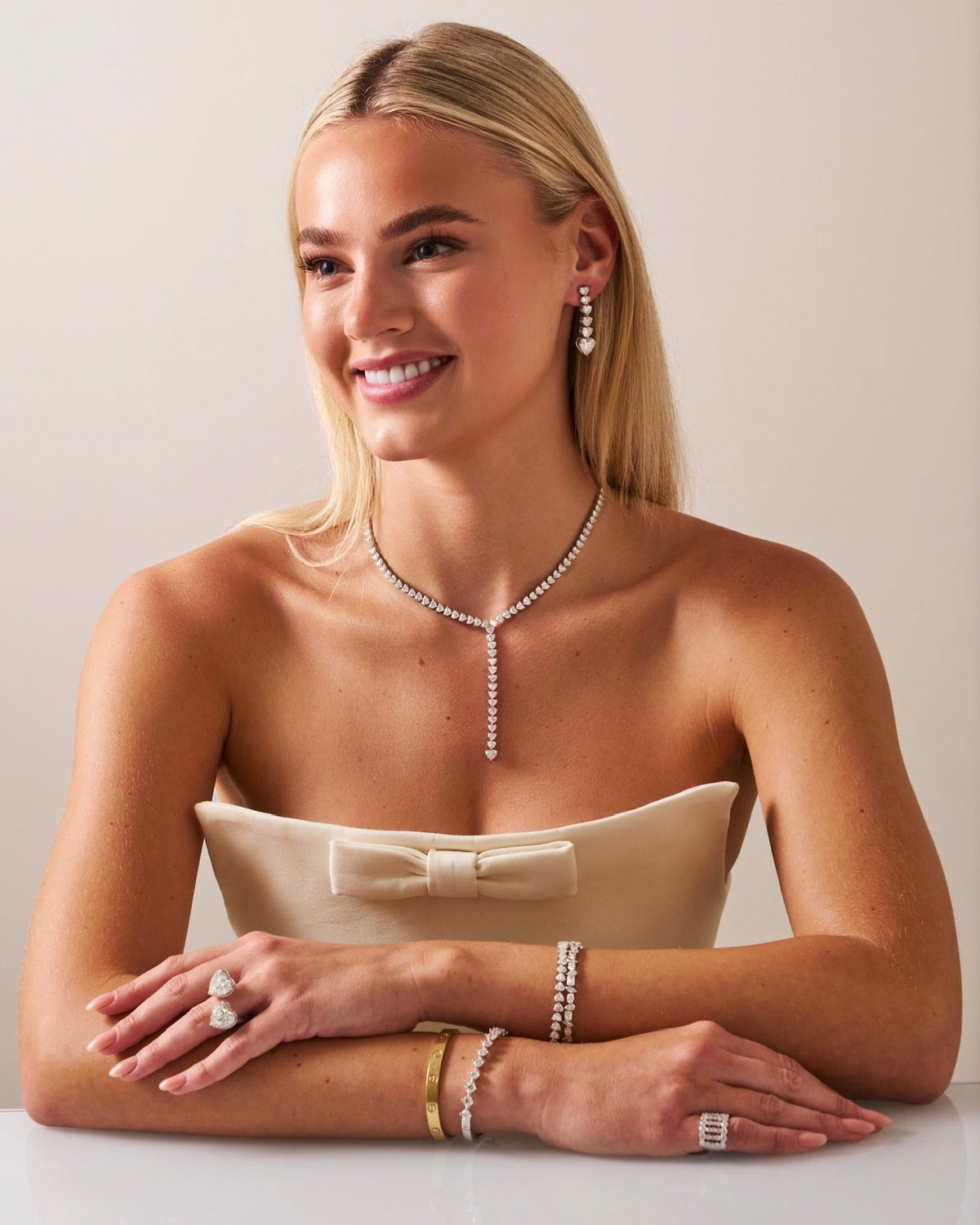 8.03ct Lab Grown Toi et Moi Heart Diamond Ring, Mayfair Diamond Heart Lariat Necklace 29 ctw, Mayfair Diamond Heart Tennis Bracelet 12.15 ctw, Axel Multi Mixed Shape Diamond Tennis Bracelet 
Cage Row Diamond Ring 3.20 ctw