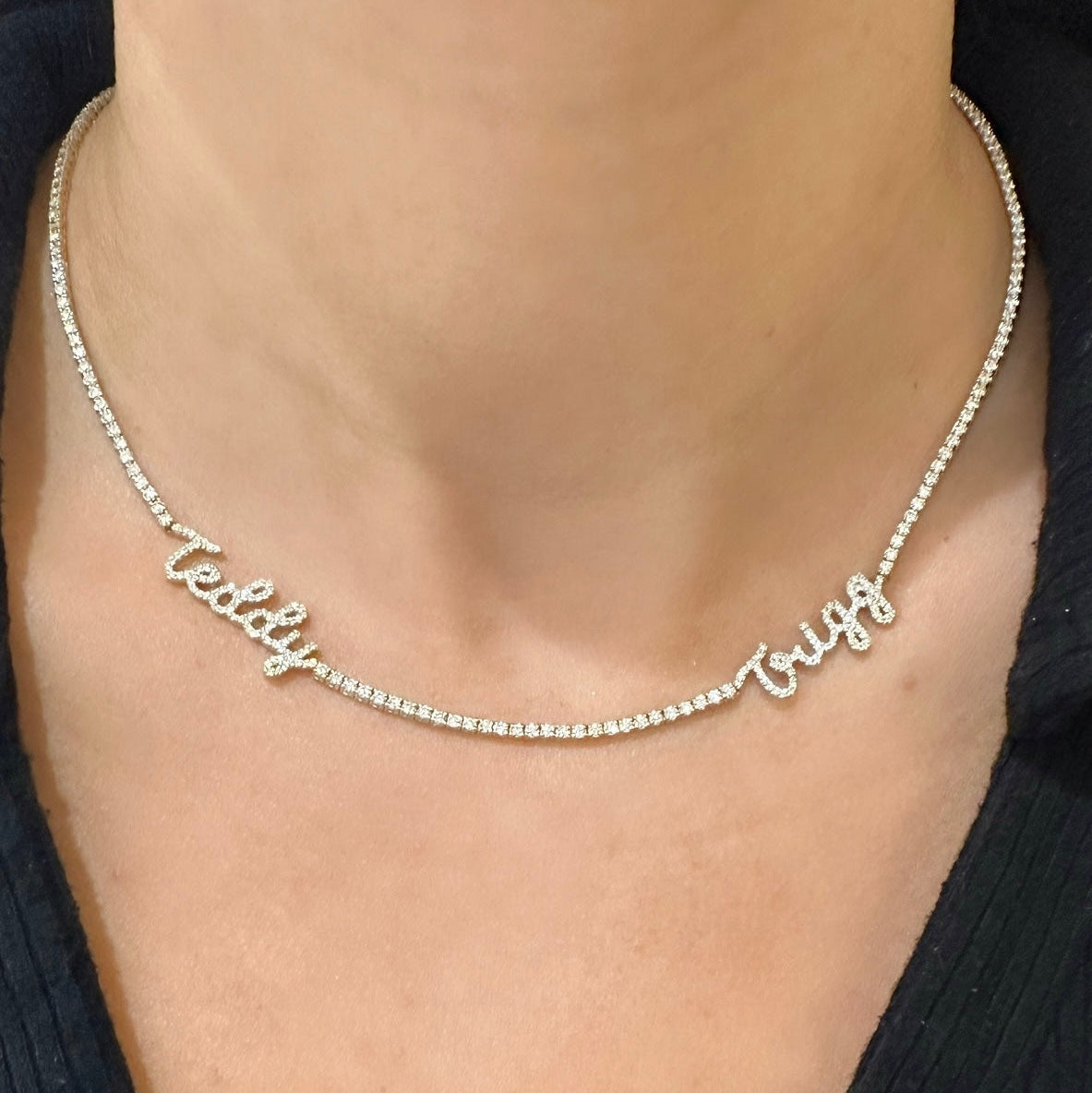 custom kessler diamond tennis necklace with teddy and trigg