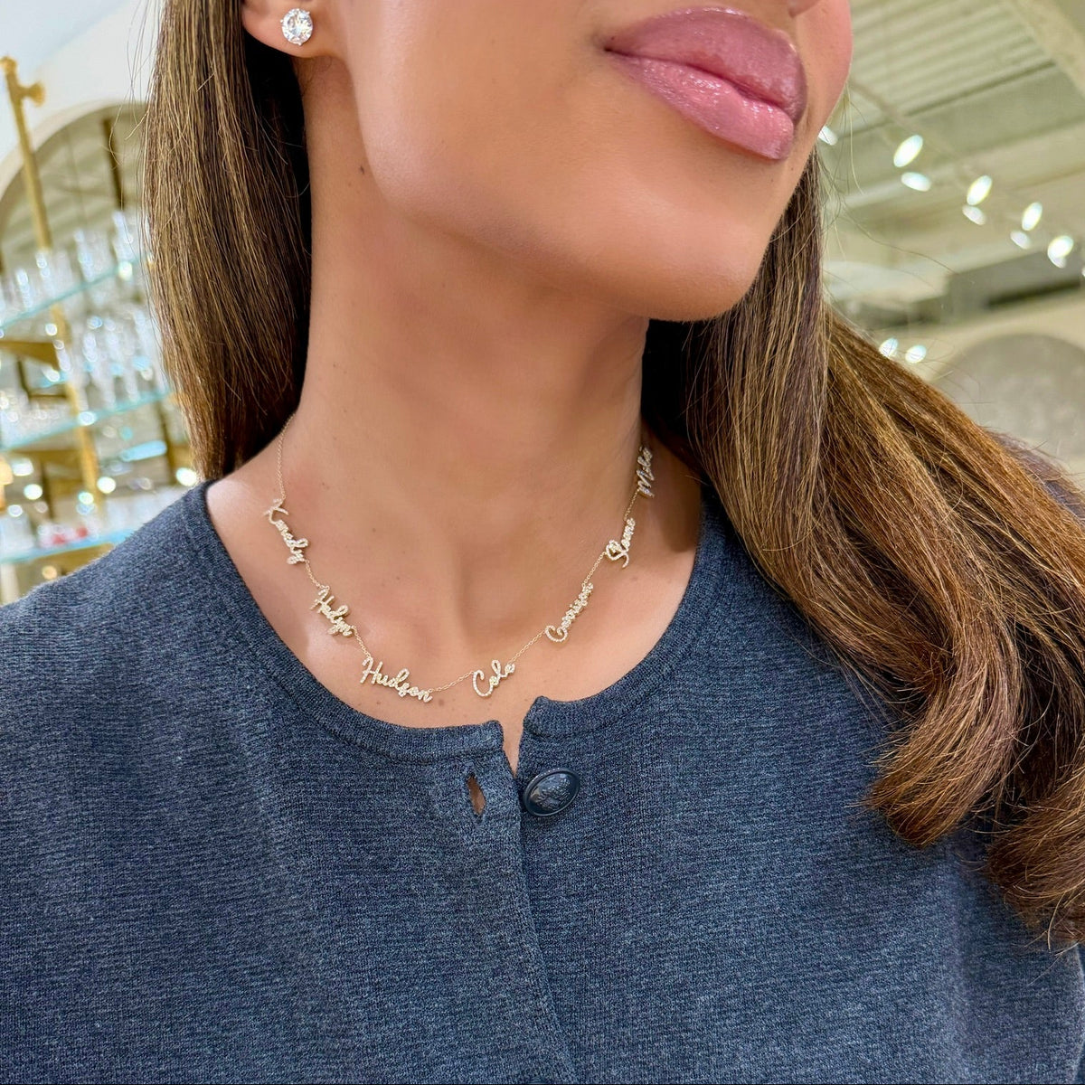 custom multiple diamond name necklace