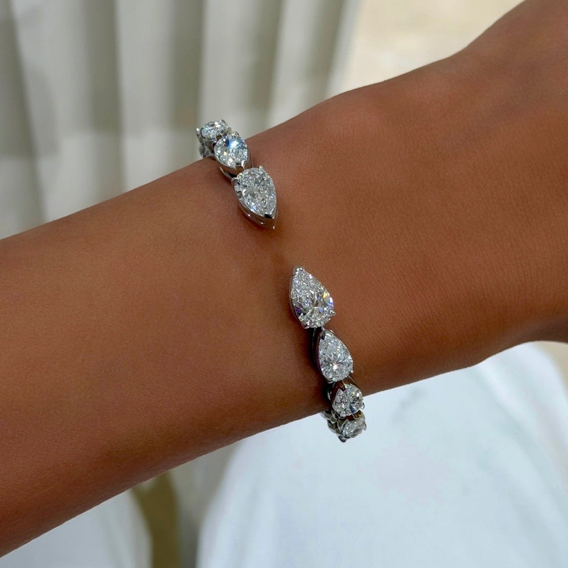 Madolina Graduated Pear Diamond Bangle Cuff 13.89 ctw