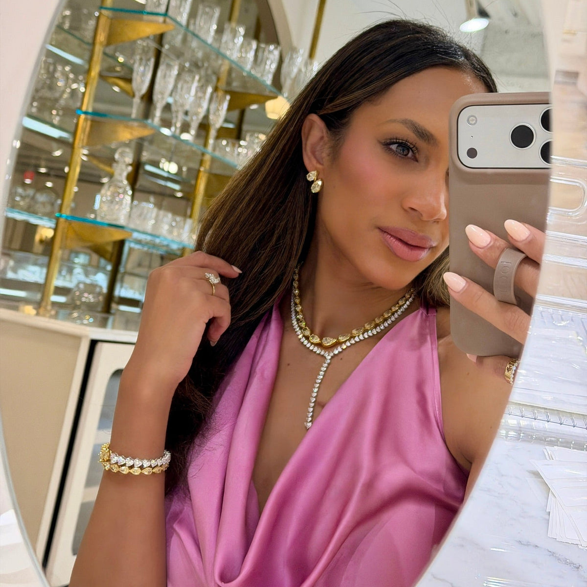 Deux Double Fancy Yellow Pear Diamond Cluster Earrings 10.94 ctw, Mayfair Diamond Heart Lariat Necklace 29 ctw