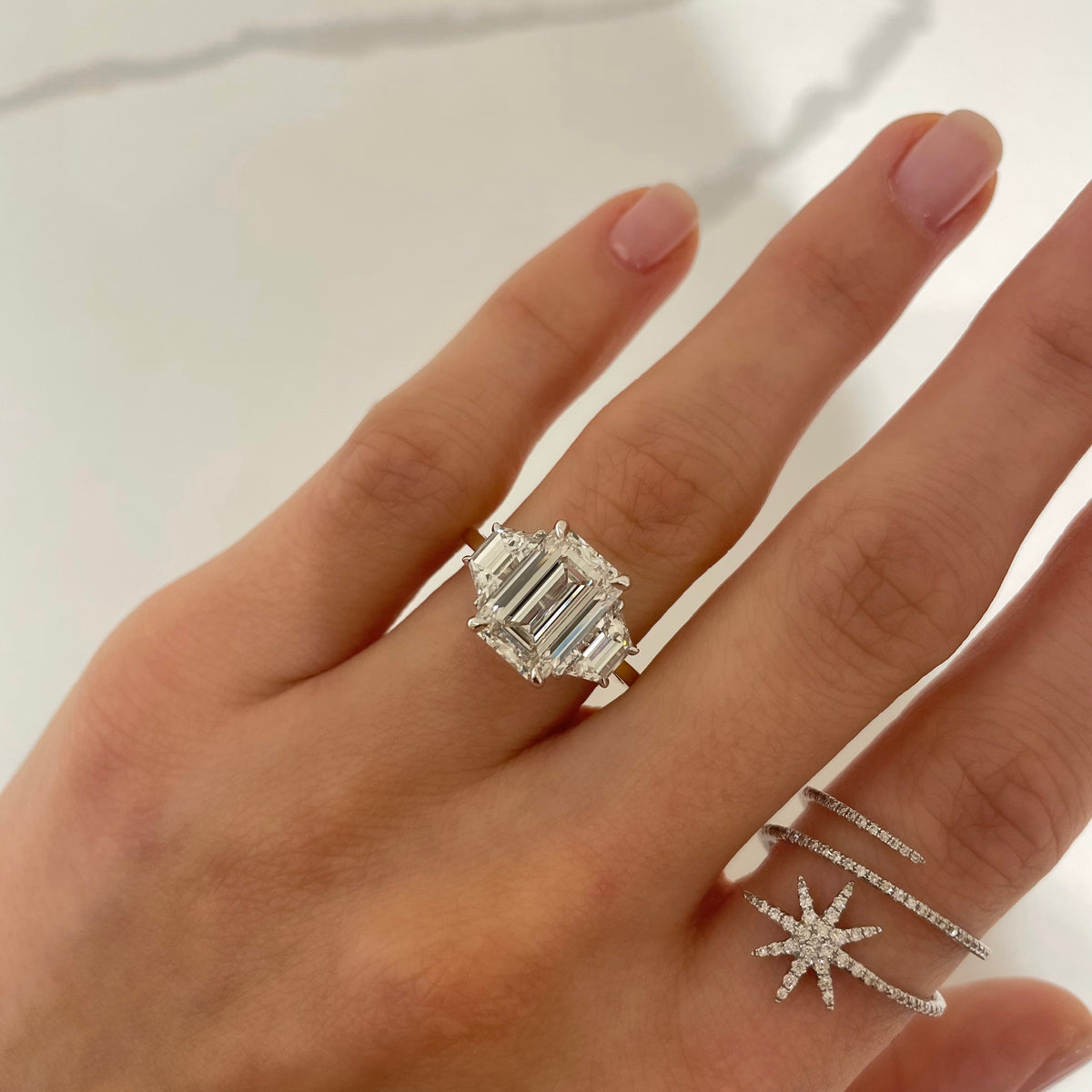 3.65 Emerald Cut Lab Grown Diamond With Trapezoids RWFJ