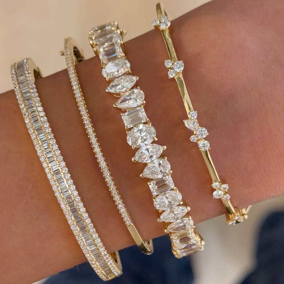 Vana Mixed Multi Shape Diamond Bangle Bracelet