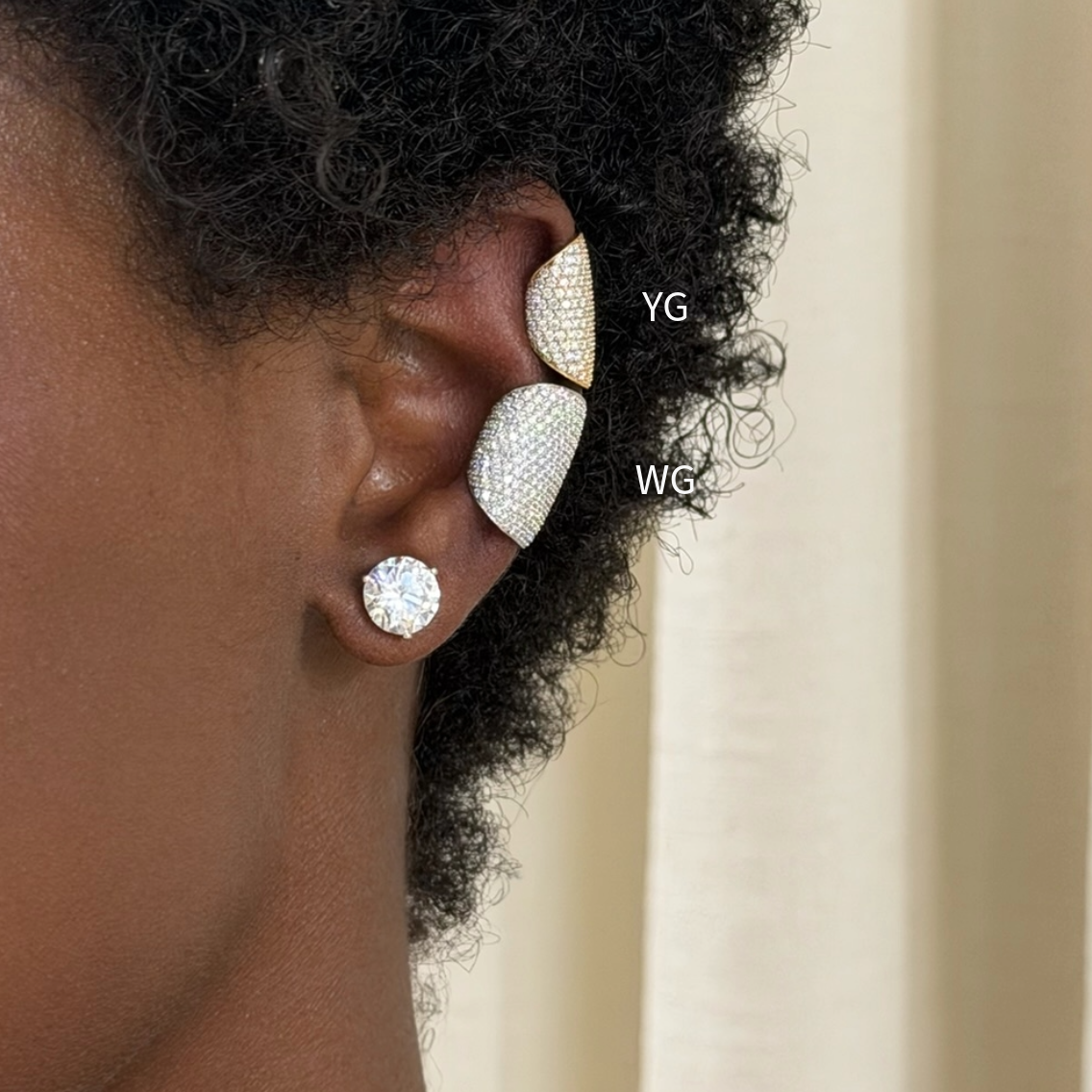 YG vs WG pave ear cuff