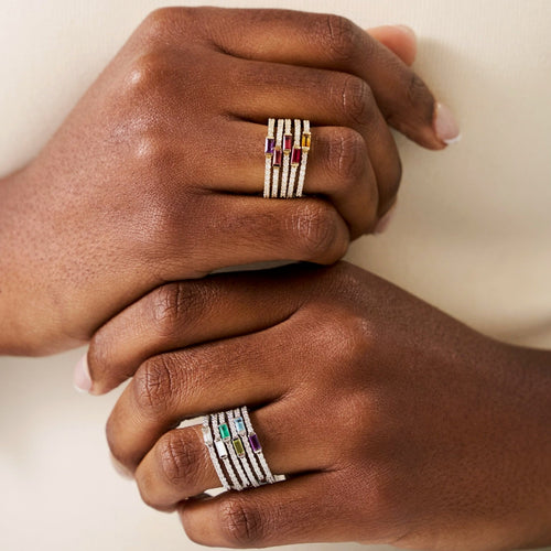 Baguette Birthstone and Diamond Stacking Band Ring