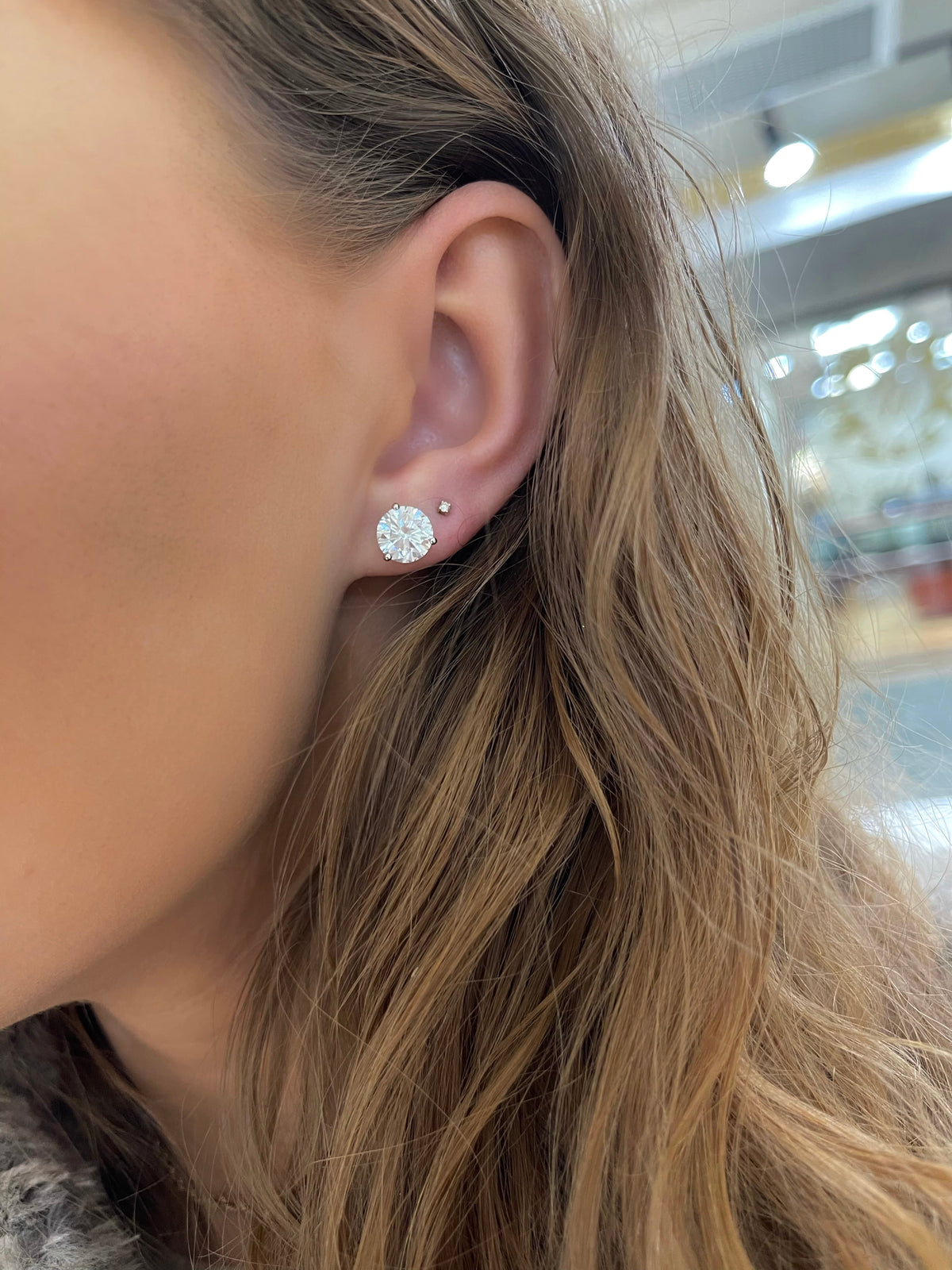Lab Grown Three Prong Martini Diamond Stud Earrings (4ctw)