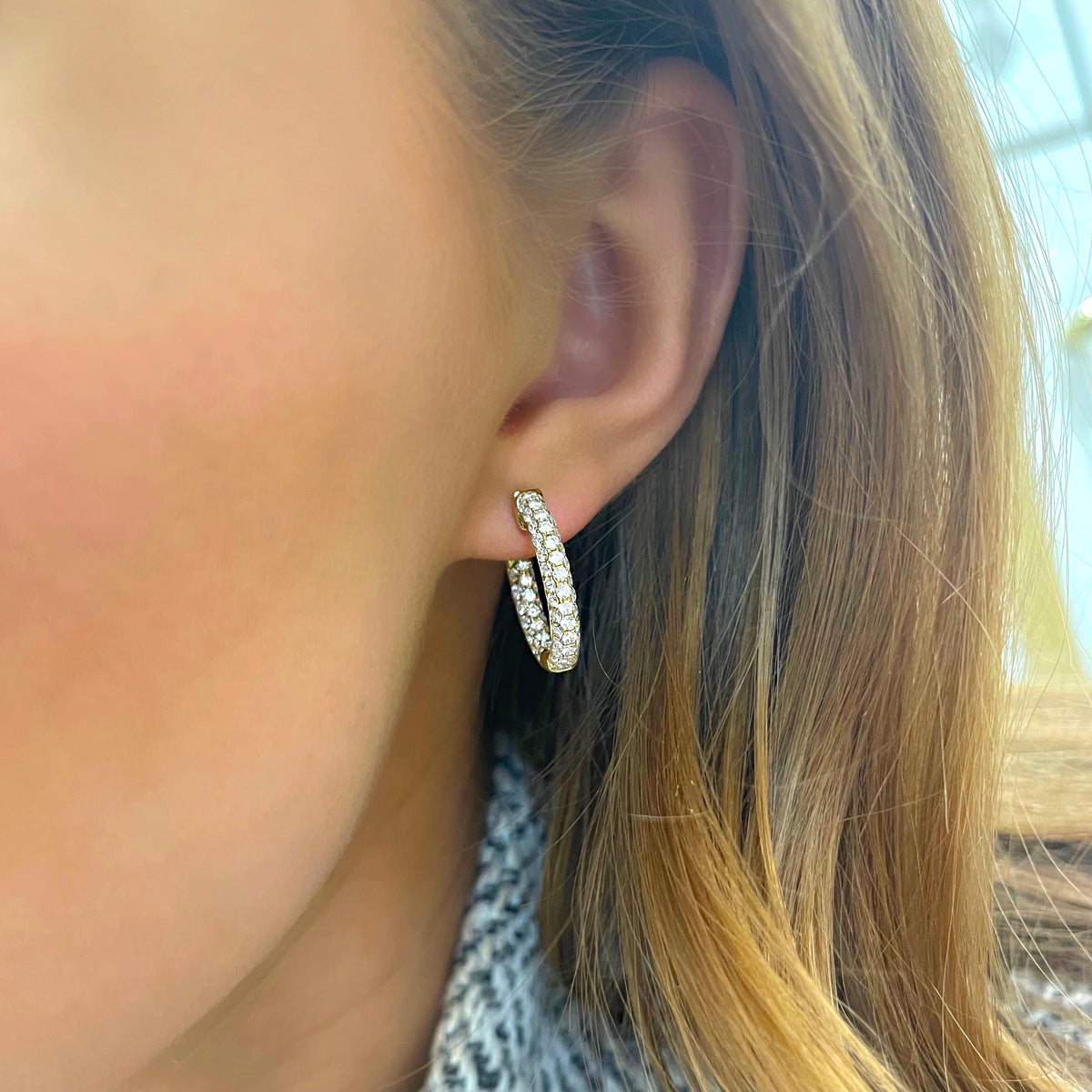 Allegra Pave Diamond Hoop Earrings 1.89 ctw on model