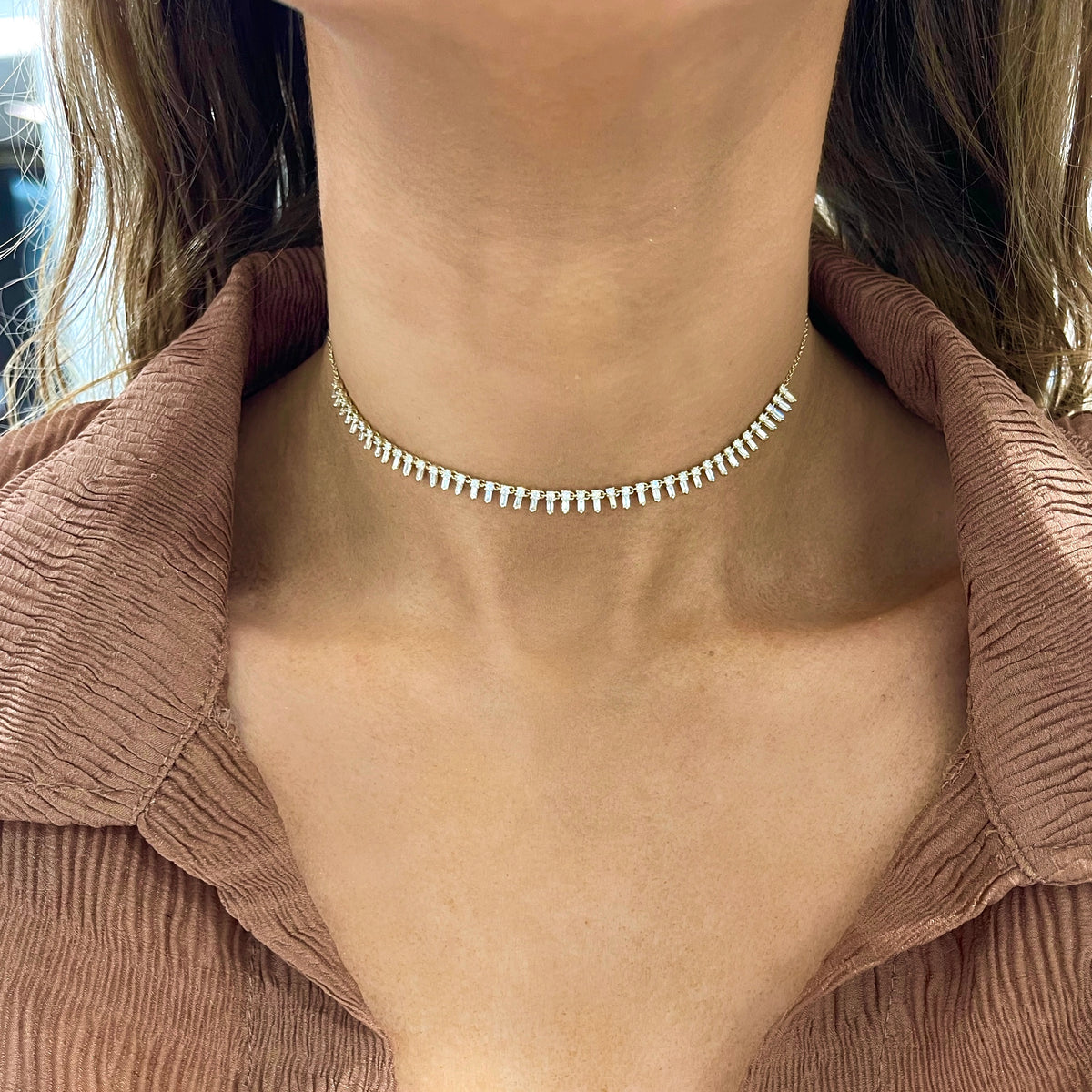 Bexley Baguette Diamond Adjustable Choker Necklace