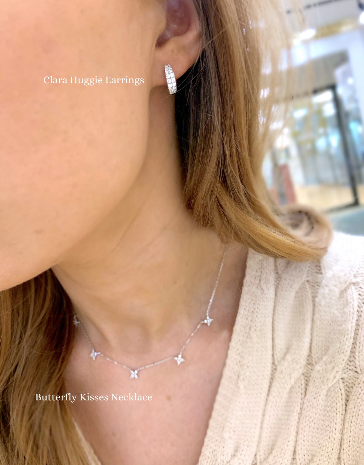 Butterfly Kisses Diamond Drop Necklace + Clara Huggie Earrings