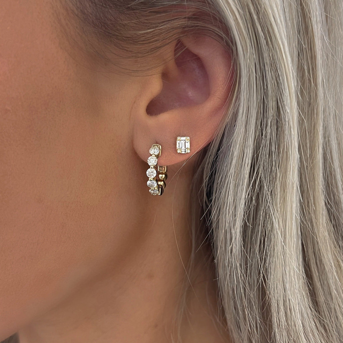 Betsy Baguette Diamond Stud Earrings