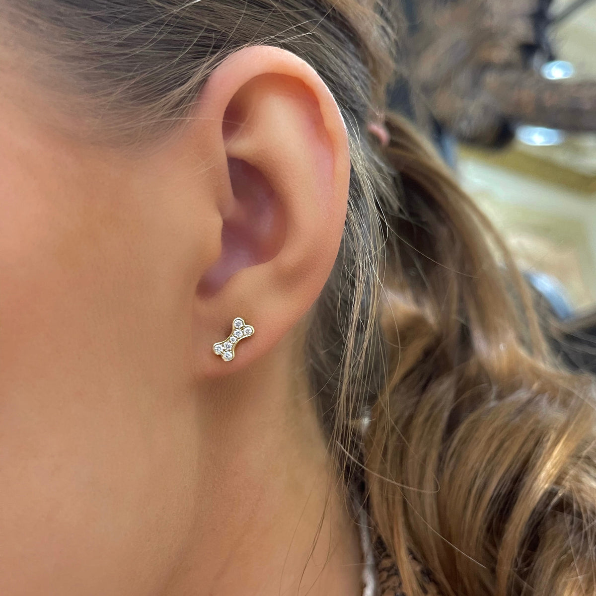 Remi Tiny Diamond Dog Bone Stud Earrings