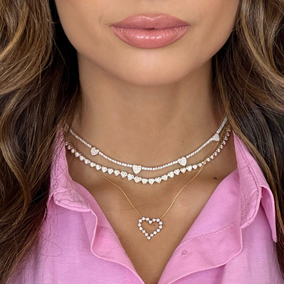 Harley Graduated Diamond Heart Bezel Tennis Necklace 2.87 ctw