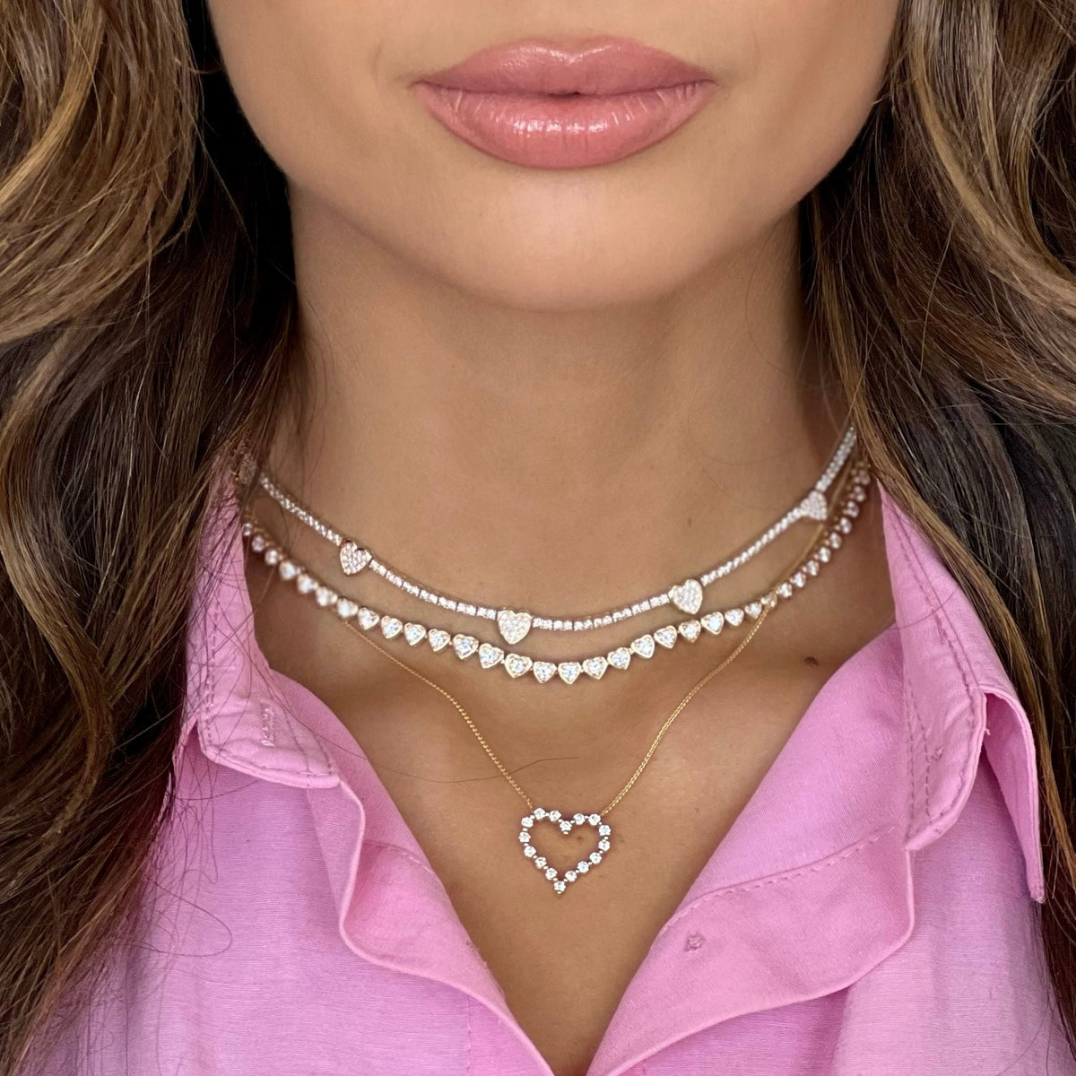 "Five of Hearts" Pave Diamond Tennis Necklace 2.42 ctw